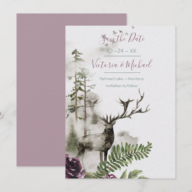Carte De Remerciements Forêt d'aquarelle de bois Enregistrer la date (Devant / Derrière)