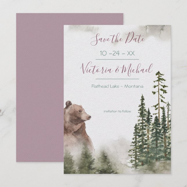 Carte De Remerciements Forêt d'aquarelle de bois Enregistrer la date (Devant / Derrière)