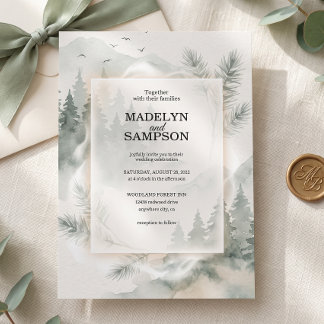 Carte De Remerciements Forêt de pins rustique thème aquarelle mariage