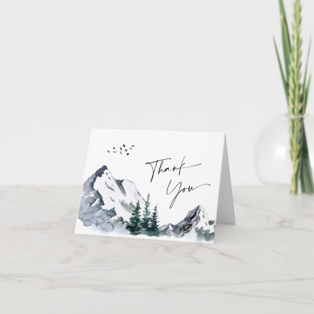 Carte De Remerciements Forêt Elégante des montagnes aquarelles (Devant)