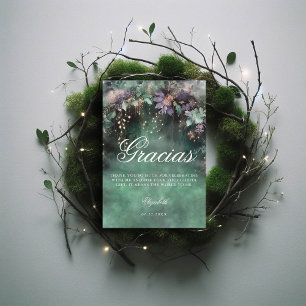 Carte De Remerciements Forêt enchantée Magie verte Lavande Quinceanera