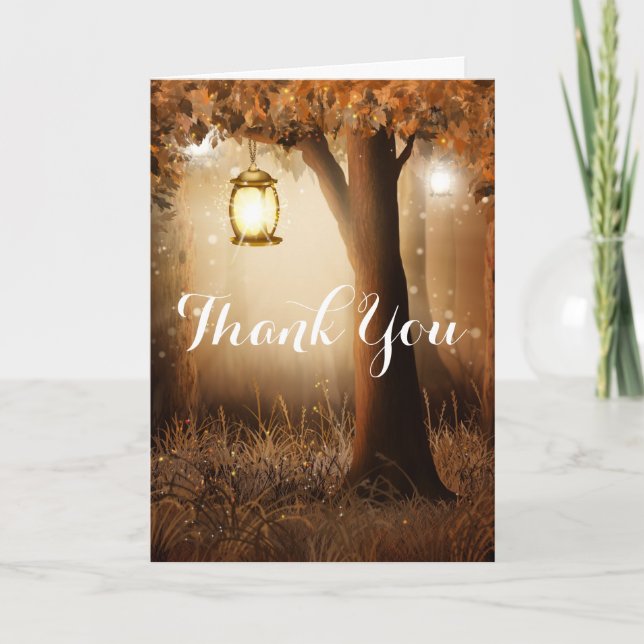 Carte De Remerciements Forêt magique avec lumières des fées (Devant)