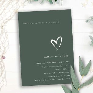 Carte De Remerciements Forêt minimale Baby shower de coeur vert foncé Inv