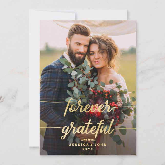 Carte De Remerciements Forever Grateful Faux Gold Foil 2 Mariage photo (Devant)
