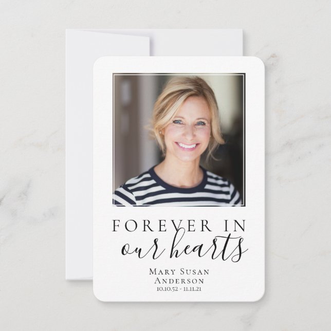 Carte De Remerciements Forever in Our Hearts Photo Funeral Prayer Card (Devant)