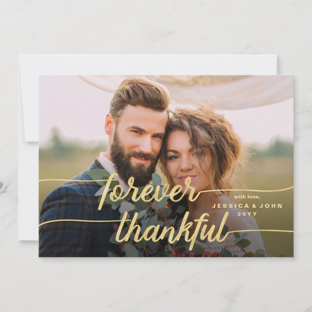 Carte De Remerciements Forever Thankful Gold Calligraphy 2 Mariage photo (Devant)
