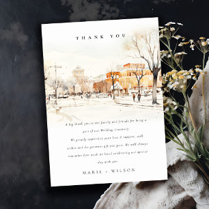 Carte De Remerciements Forgo North Dakota City Scape Mariage d'aquarelle
