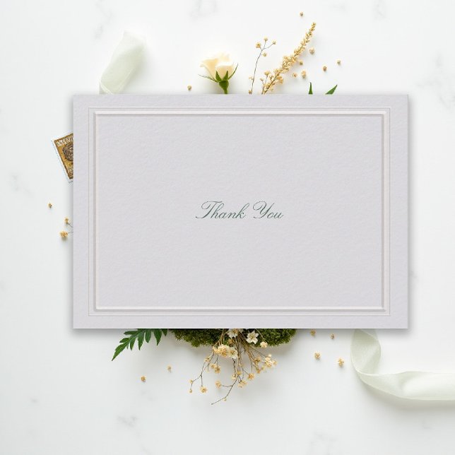 Carte De Remerciements Formal Classic Green Elevated Frame Ivory Wedding (modern classic wedding thank you forest green type double frame formal traditional stately ivory)