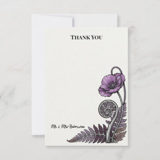 Carte De Remerciements Fougère Arborescente et Botanique Poppy