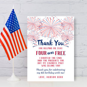 Carte De Remerciements Four Ever Free ! Fête d'anniversaire du 4 juillet
