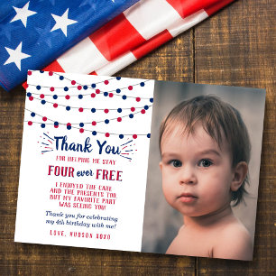 Carte De Remerciements Four Ever Free ! Photo de 4 juillet pour un 4ème a