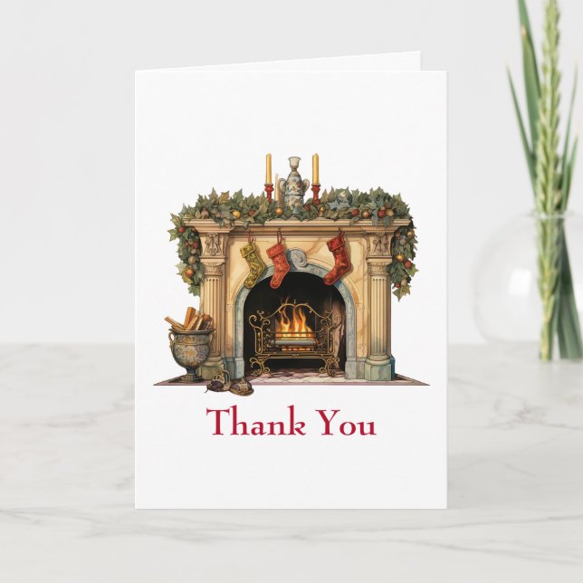 Carte De Remerciements Foyer victorien cosy Noël (Devant)