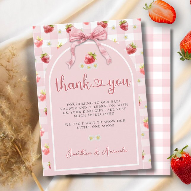 Carte De Remerciements Fraises Ribbon Berry Baby shower doux (Créateur téléchargé)