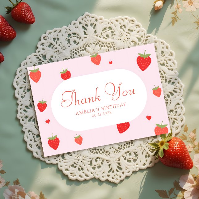 Carte De Remerciements Fraises Sucrées Fille rose Anniversaire (Créateur téléchargé)