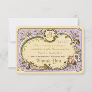 Carte De Remerciements Frame d'époque d'or noir Rococo