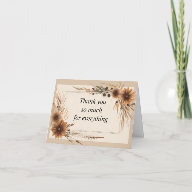 Carte De Remerciements Frame et bordure de fleurs et d'herbe séchées (Devant)