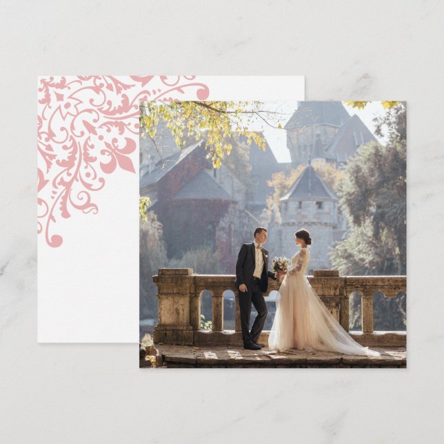 Carte De Remerciements France Regency rose Fleur de Lis Photo Mariage (Devant / Derrière)
