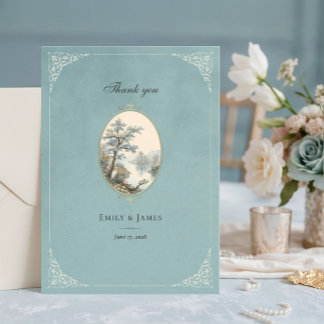 Carte De Remerciements French Heron Dusty Blue Wedding Thank You Card