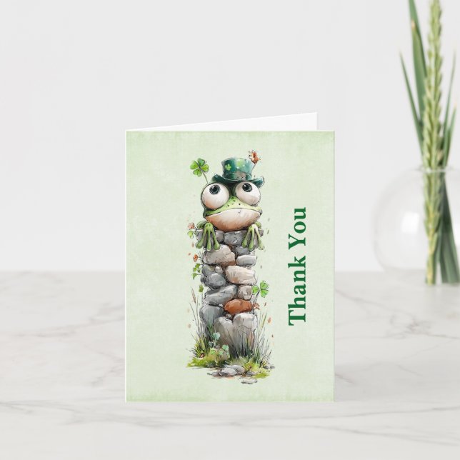 Carte De Remerciements Frog with Green Hat and Shamrock Cute (Devant)
