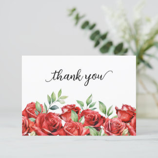 Carte De Remerciements Frontière de roses rouges à l'aquarelle