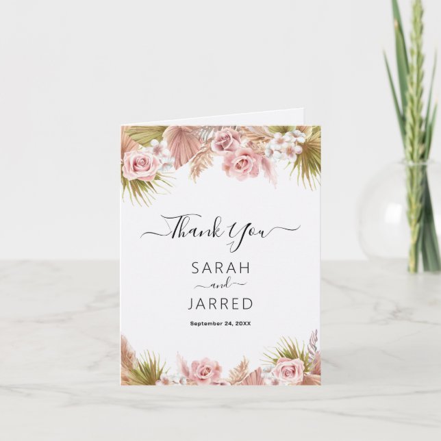 Carte De Remerciements Frontière florale de Boho (Devant)