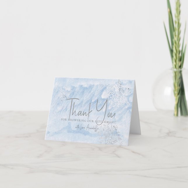 Carte De Remerciements Frozen Winter Snowflake Blue Baby Shower (Devant)