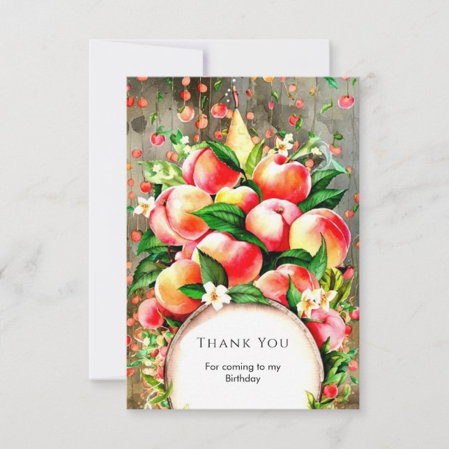 Carte De Remerciements Fruit coloré pêche Anniversaire (Devant)