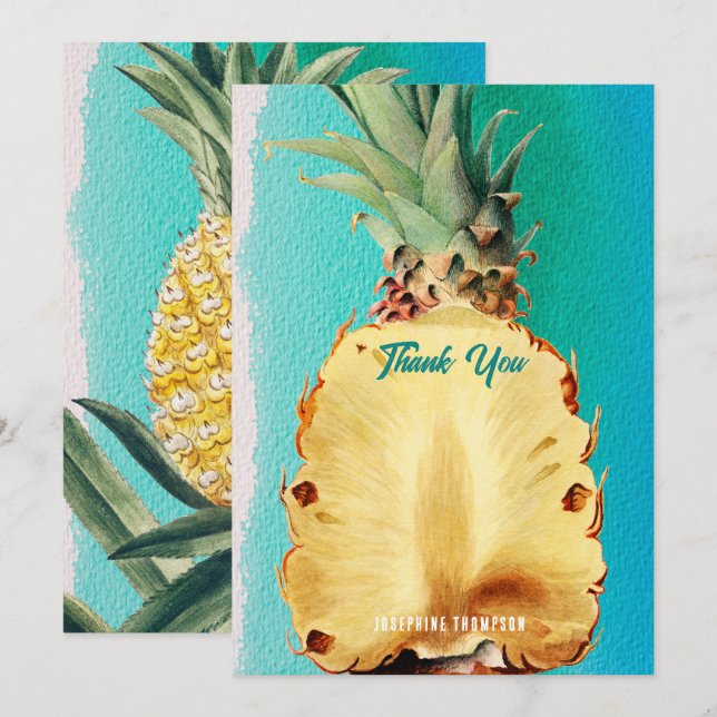 Carte De Remerciements Fruit d'ananas tropical d'été (Devant / Derrière)