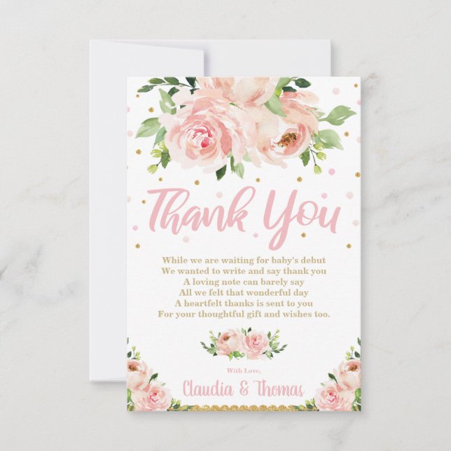Carte De Remerciements Fuchsia Floral Fête de Naissance Fille Mariage (Devant)