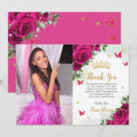 Fuchsia Hot rose Floral Quinceañera Sweet 16 Photo