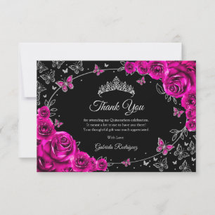 Carte De Remerciements Fuchsia Rose Argent Quinceanera