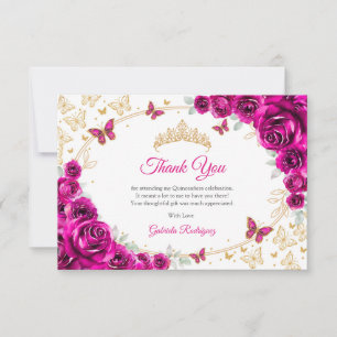 Carte De Remerciements Fuchsia Rose Gold Floral Quinceanera