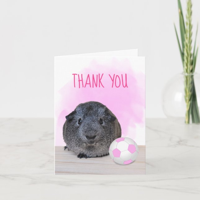 Carte De Remerciements Fun Rose Blanc Football Boule Guinée Pig (Devant)