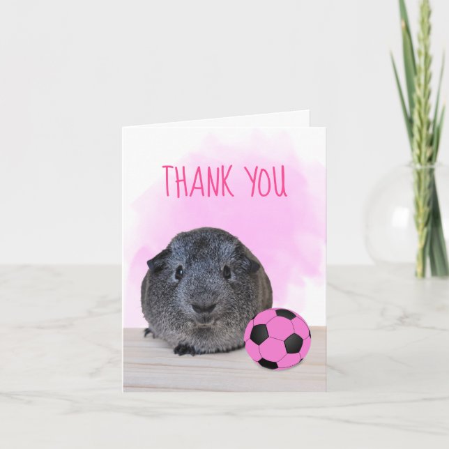 Carte De Remerciements Fun rose noir soccer boule guinéen Pig personnalis (Devant)