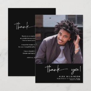 Carte De Remerciements Fun Script Moderne Simple Photo Graduation