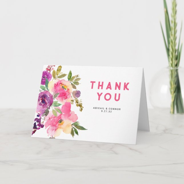 Carte De Remerciements Fun Vibrant Violet Fuchsia Floral (Devant)
