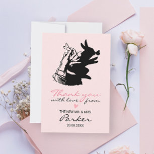 Carte De Remerciements Fun Whimsical Retro Pastel Pink Bunny Illustration