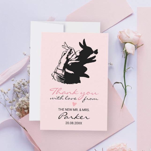 Carte De Remerciements Fun Whimsical Retro Pastel Pink Bunny Illustration (Créateur téléchargé)