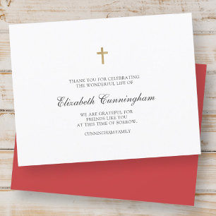 Carte De Remerciements Funérailles commémoratives Croix Or simple moderne