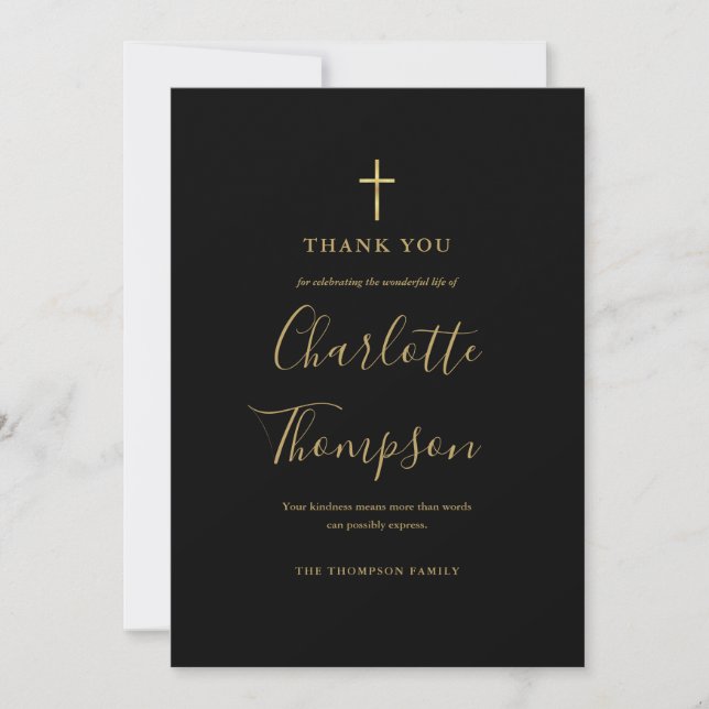 Carte De Remerciements Funérailles commémoratives de la Croix d'or simple (Devant)