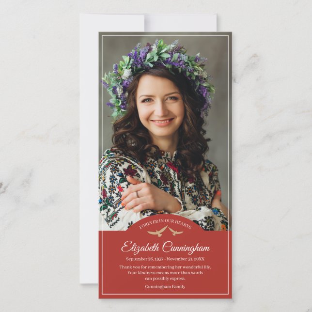 Carte De Remerciements Funérailles commémoratives Monogrammes Oiseaux pho (Devant)