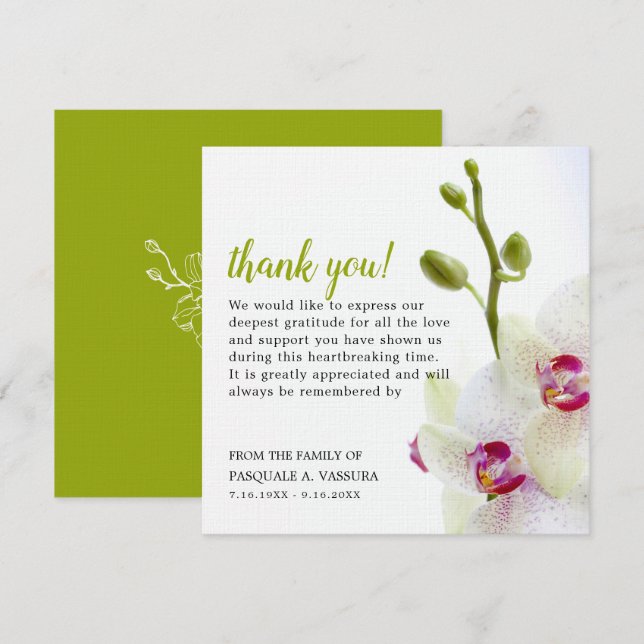 Carte De Remerciements Funérailles de la Fleur d'Orchidée blanche (Devant / Derrière)