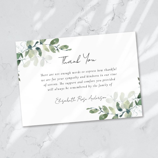 Carte De Remerciements Funérailles de Sympathy Eucalyptus (Créateur téléchargé)