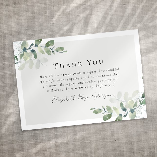 Carte De Remerciements Funérailles de Sympathy Eucalyptus (Créateur téléchargé)