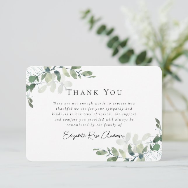 Carte De Remerciements Funérailles de Sympathy Eucalyptus (Debout devant)