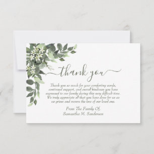 Carte De Remerciements Funérailles Eucalyptus Aquarelle En Mémoire Amoure