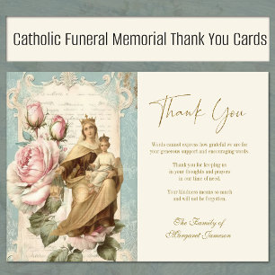 Carte De Remerciements Funérailles Mémorial catholique Mont Carmel Roses