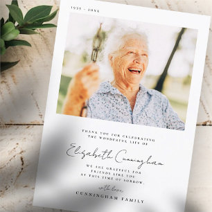 Carte De Remerciements Funérailles Mémorial Élégant Simple Moderne Photo 