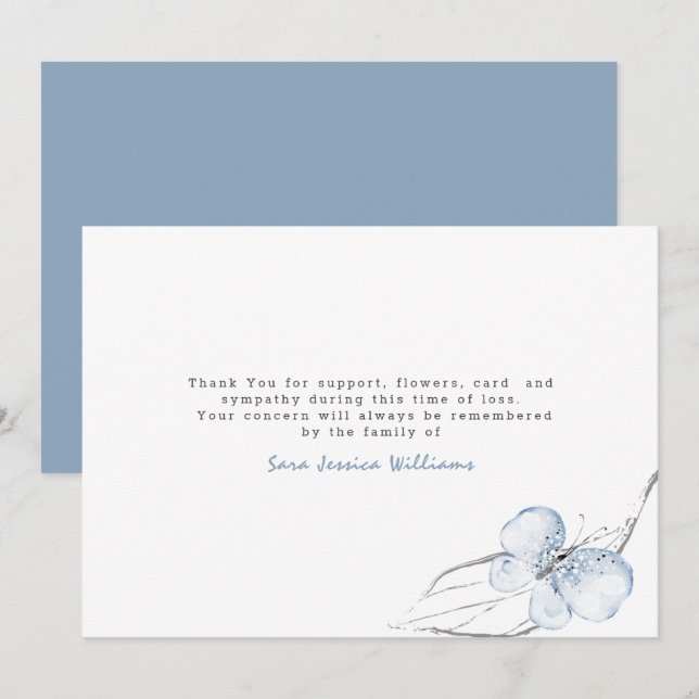 Carte De Remerciements Funérailles Papillon Bleu Clair   (Devant / Derrière)