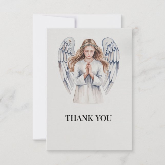 Carte de remerciements funéraire avec un Ange Céle (Devant)